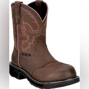 Women’s SZ 8.5 Justin Boots Original Steel Toe Brown and Pink Cowboy Boots